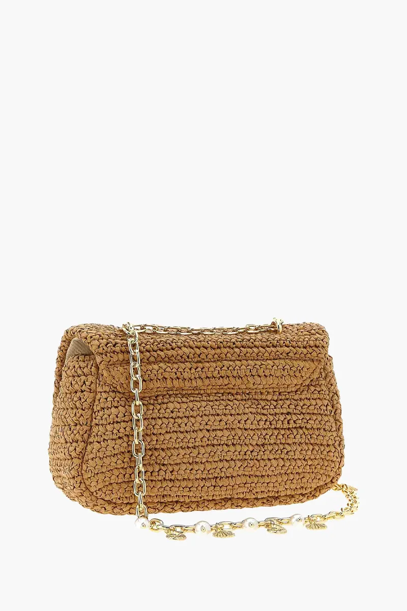 SELF-PORTRAIT Bow Charm Shoulder Bag in Brown GHW Raffia 2