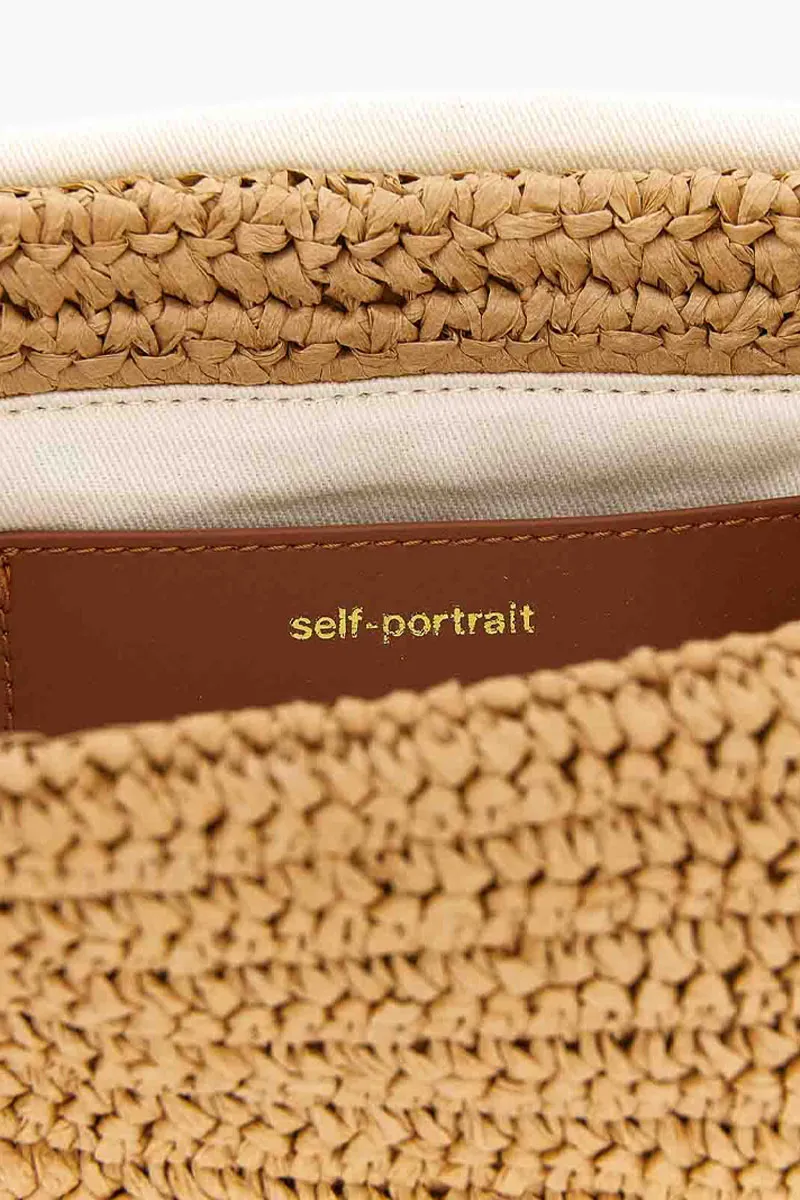 SELF-PORTRAIT Bow Charm Shoulder Bag in Brown GHW Raffia 4