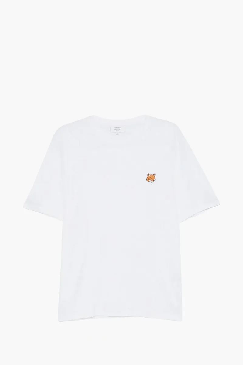 MAISON KITSUNE Men Fox Head Regular T-Shirt in White Cotton 0