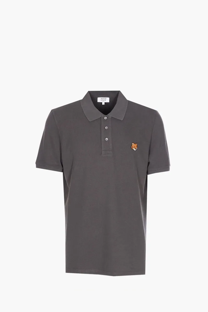 MAISON KITSUNE Men Fox Head Regular Polo Shirt in Charcoal Cotton 0