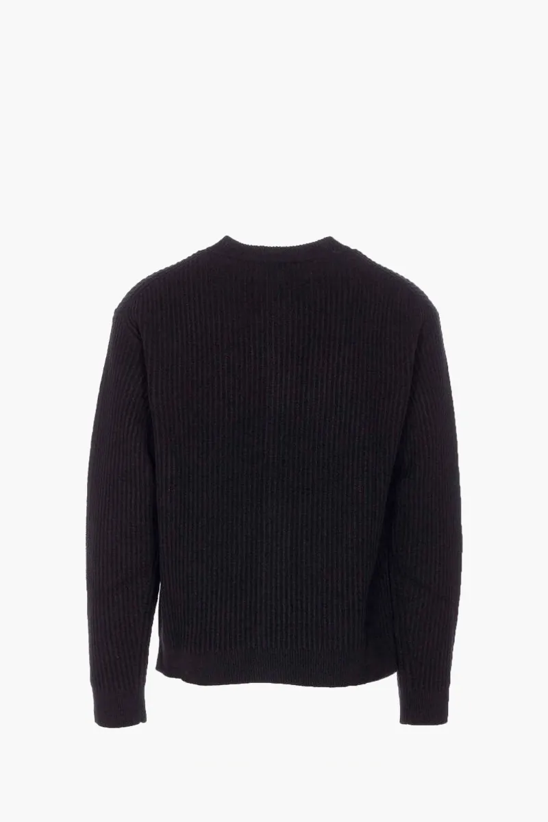MAISON KITSUNE Men Fox Head Ribbed Cardigan in Black Wool 1