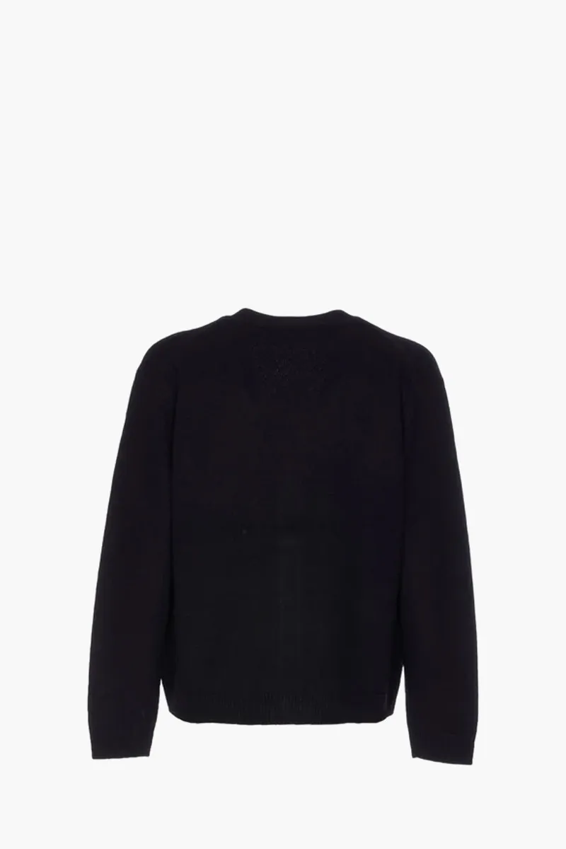 MAISON KITSUNE Men Fox Head Intarsia Merino Cardigan in Black/Medium Grey Mix 1