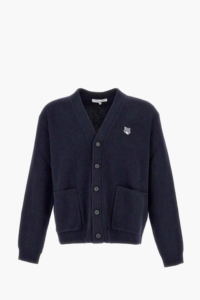 MAISON KITSUNE Men Fox Head Comfort Cardigan in Classic Navy Wool 0