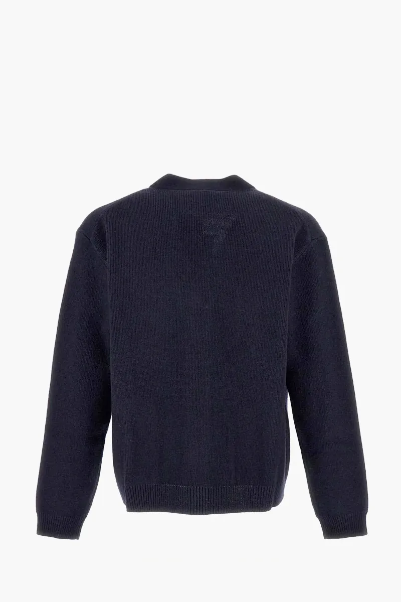 MAISON KITSUNE Men Fox Head Comfort Cardigan in Classic Navy Wool 1