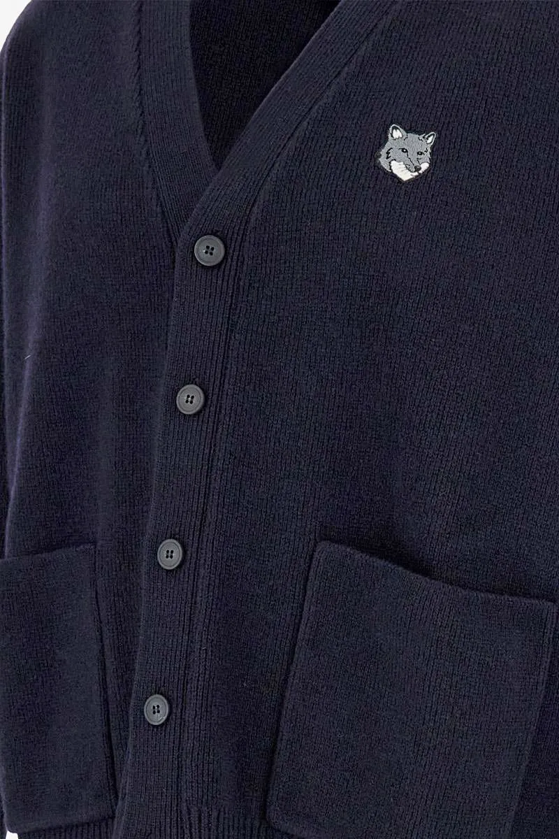 MAISON KITSUNE Men Fox Head Comfort Cardigan in Classic Navy Wool 2