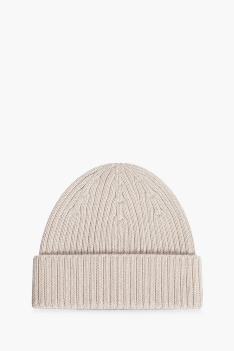 MAISON KITSUNE Fox Head Beanie in Moon Beige Wool 1