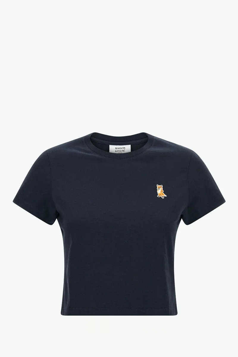 MAISON KITSUNE Women Standing Fox Cropped T-Shirt in Navy Cotton 0