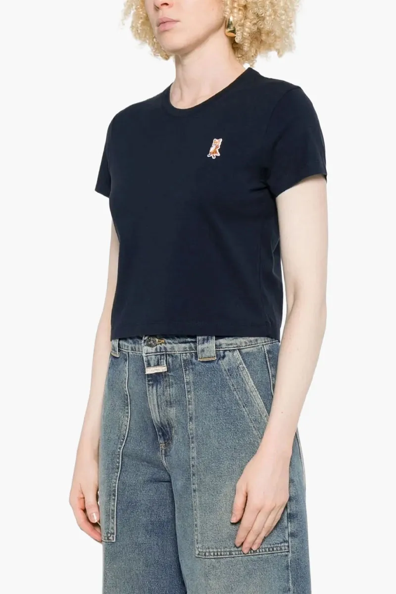 MAISON KITSUNE Women Standing Fox Cropped T-Shirt in Navy Cotton 1