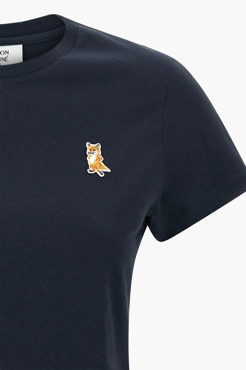 MAISON KITSUNE Women Standing Fox Cropped T-Shirt in Navy Cotton 3