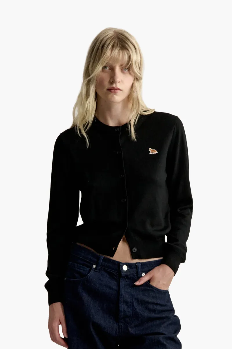 MAISON KITSUNE Women Baby Fox Patch Cardigan in Black Wool 2