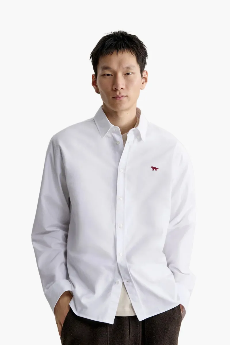 MAISON KITSUNE Men Profile Fox Casual Shirt in White Cotton 2