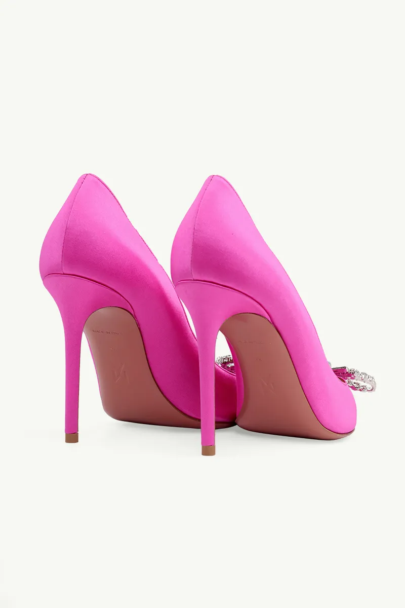 AMINA MUADDI Women Rosie Pumps 95mm in Cyclamen Satin with Crystal Bow 2
