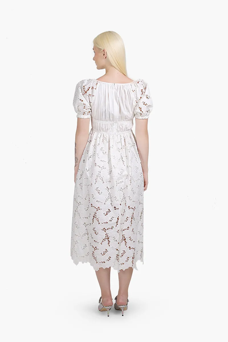 SELF-PORTRAIT Women Cotton Lace Mide Dress in White 1