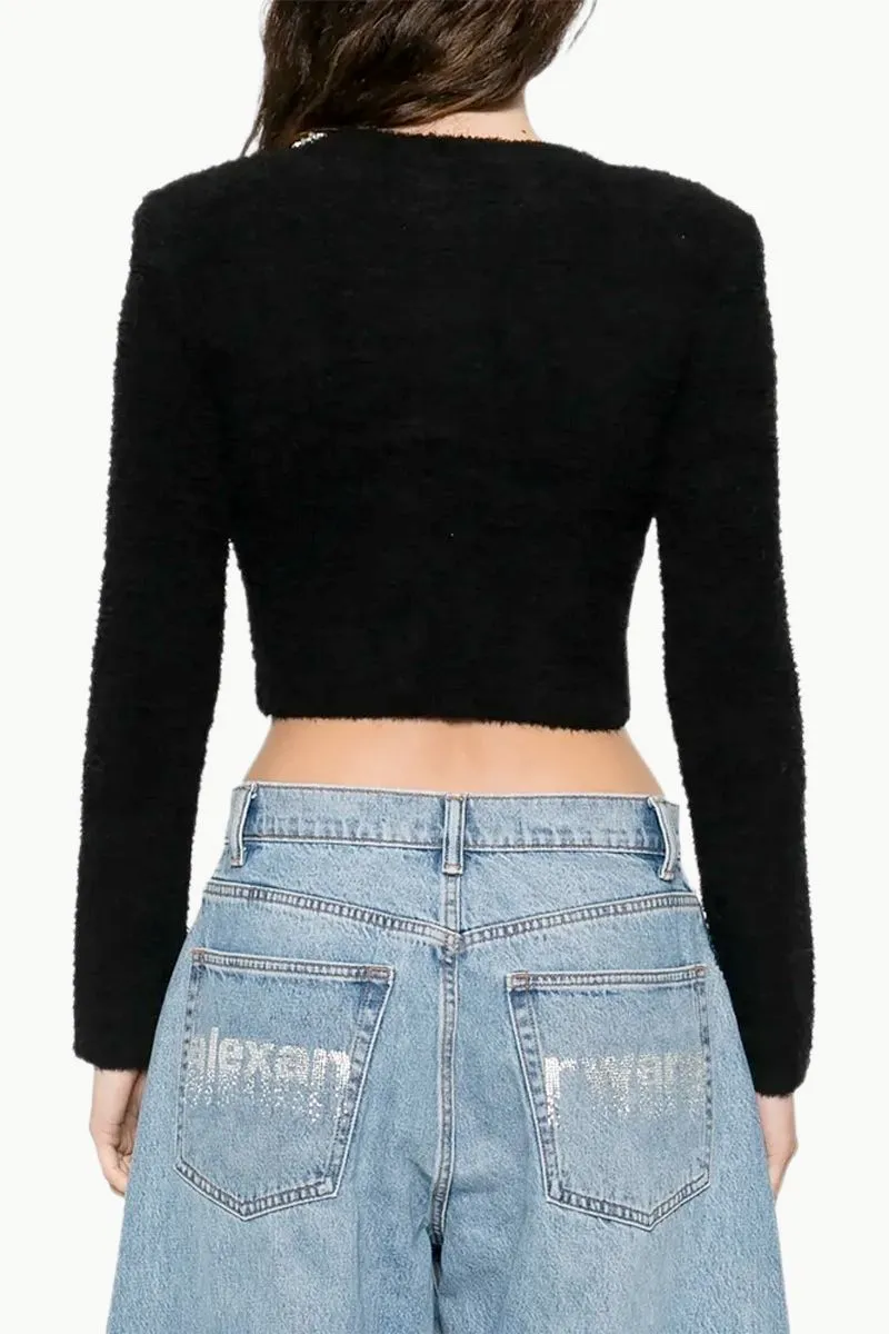 SELF-PORTRAIT Women Crystal Trim Cardigan in Black Polycotton 2
