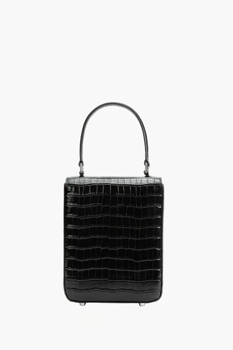 SELF-PORTRAIT Crystal Bow Structured Mini Bag in Black Croc Leather 2