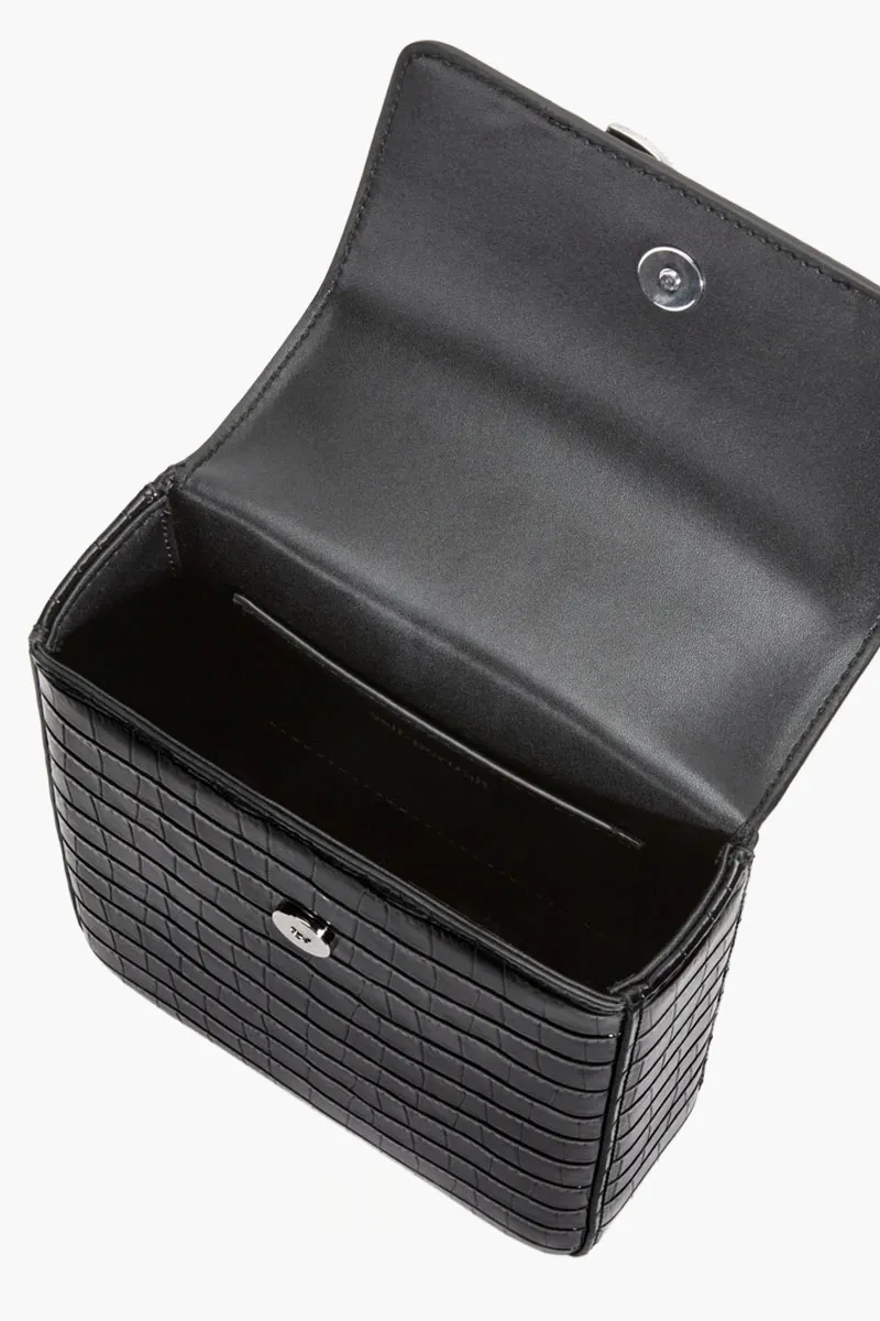 SELF-PORTRAIT Crystal Bow Structured Mini Bag in Black Croc Leather 3