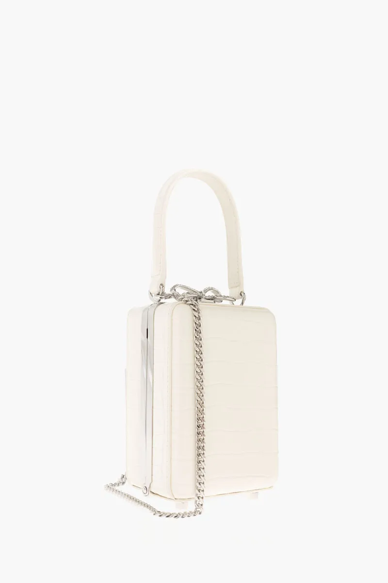 SELF-PORTRAIT Crystal Bow Micro Bag in Cream Croc Leather 1