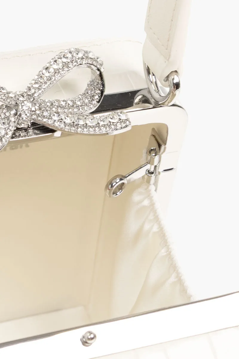 SELF-PORTRAIT Crystal Bow Micro Bag in Cream Croc Leather 2