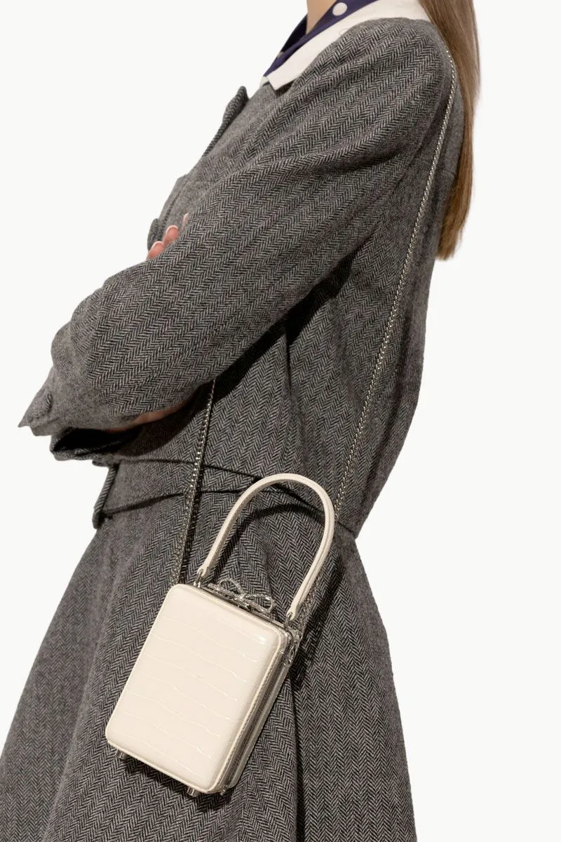 SELF-PORTRAIT Crystal Bow Micro Bag in Cream Croc Leather 3