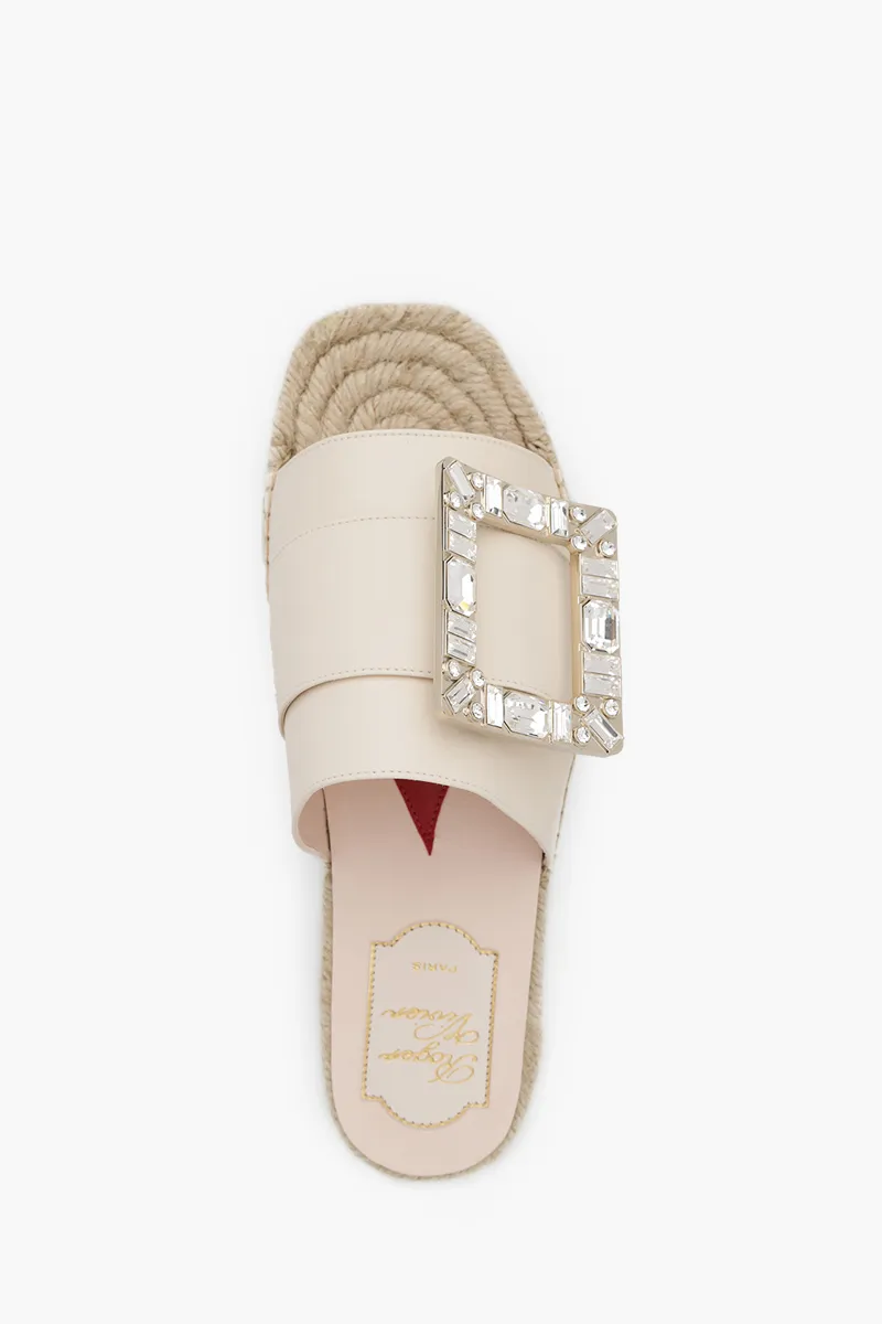 ROGER VIVIER Women Strass Buckle Espadrille Sandals in Off White 3