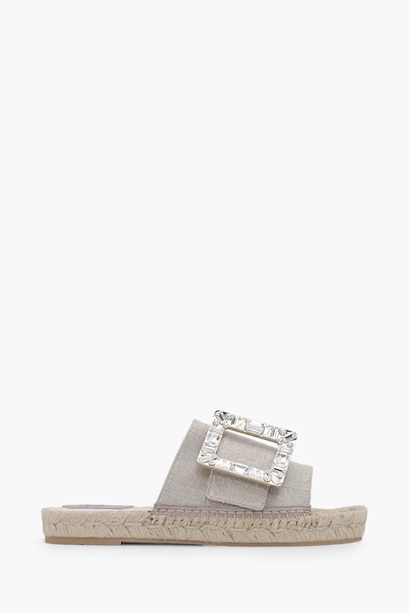 ROGER VIVIER Women Strass Buckle Espadrille Sandals in Tissu Beige 0