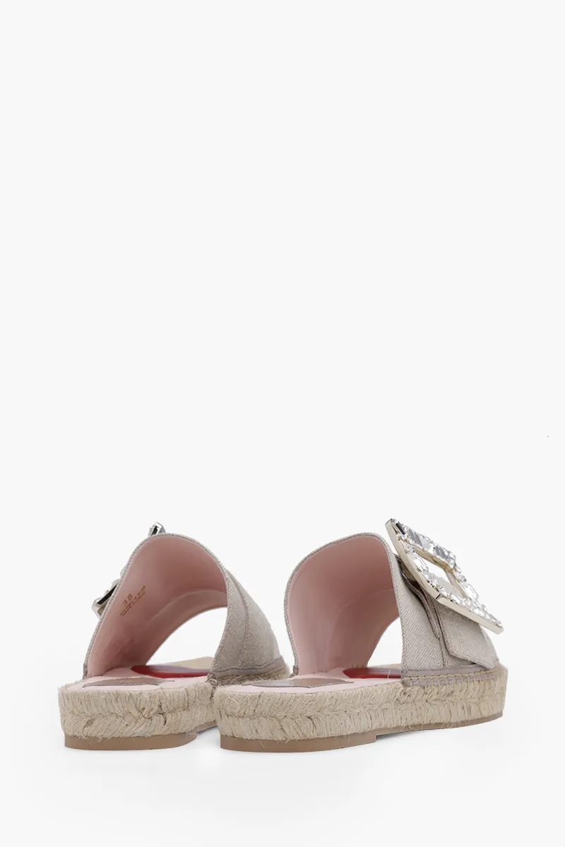 ROGER VIVIER Women Strass Buckle Espadrille Sandals in Tissu Beige 2
