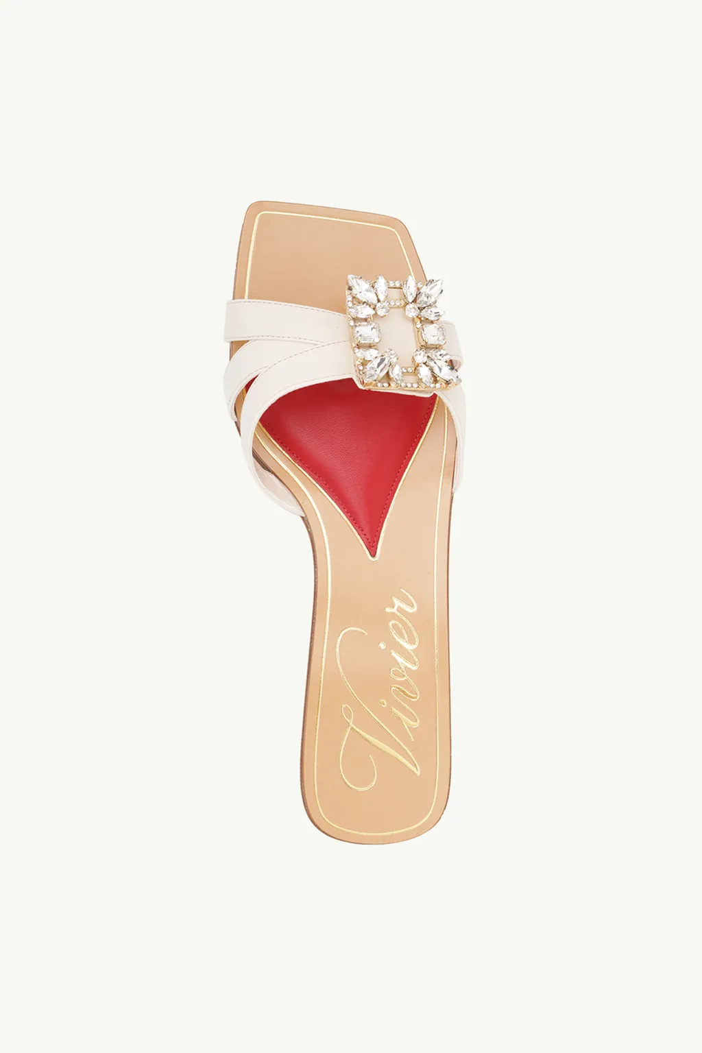 ROGER VIVIER Mini Broche Vivier Crystal Buckle Mules 25mm in Off White Leather 3