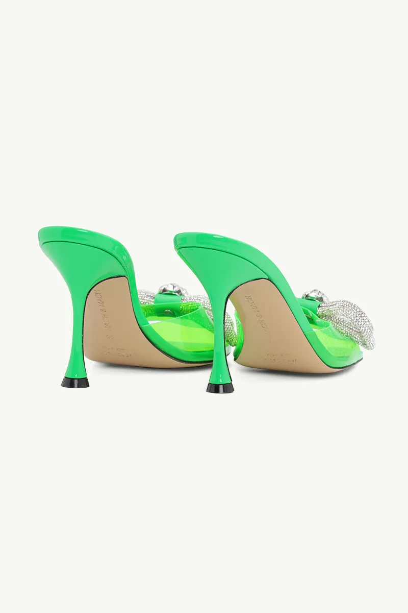 MACH & MACH Women Crystal Double Bow Square Toe PVC Mules 95mm in Fluo Green Patent 2