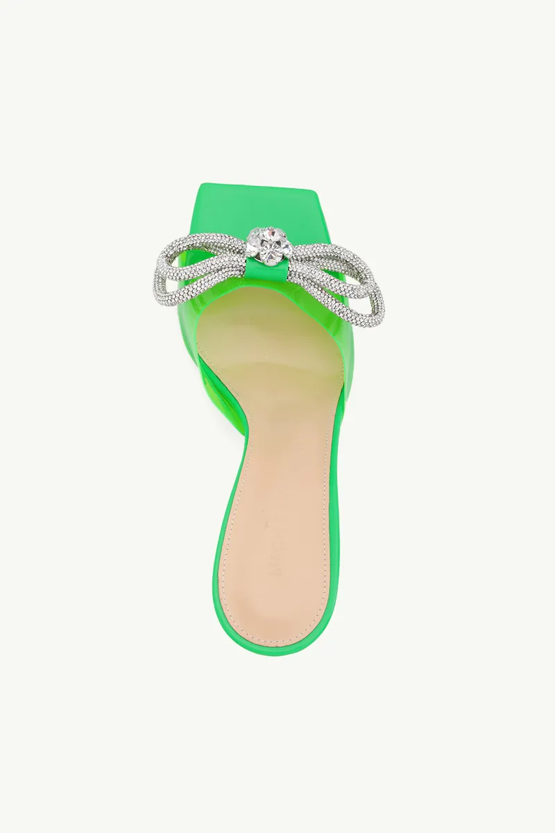 MACH & MACH Women Crystal Double Bow Square Toe PVC Mules 95mm in Fluo Green Patent 3