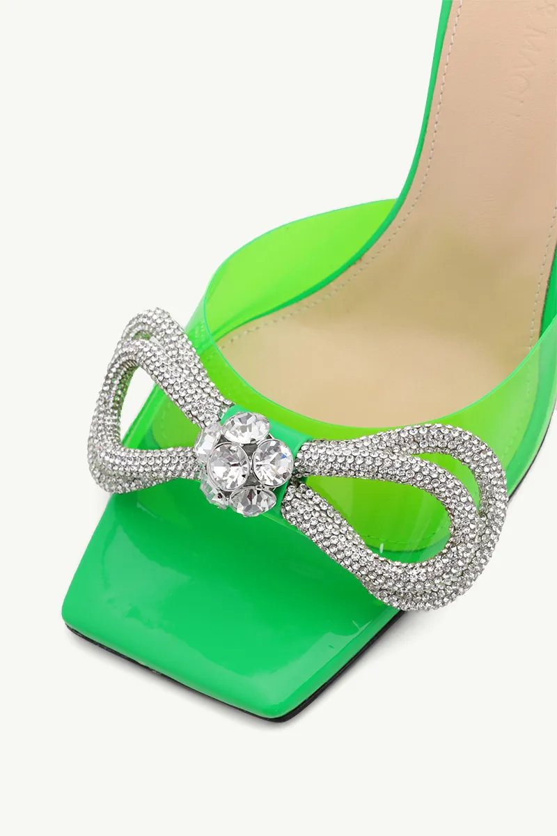 MACH & MACH Women Crystal Double Bow Square Toe PVC Mules 95mm in Fluo Green Patent 4