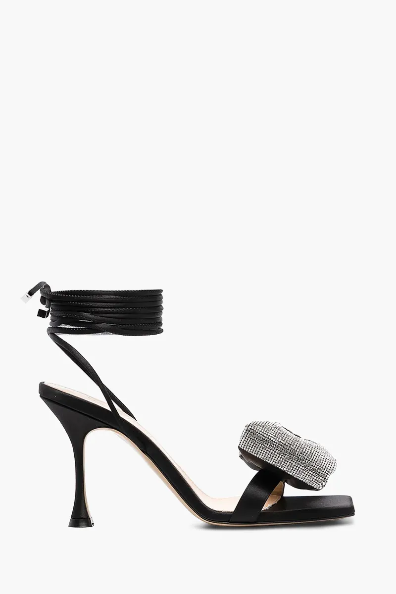 MACH & MACH Nicole Puffed Bow Ankle Tie Sandals 95mm in Black 0