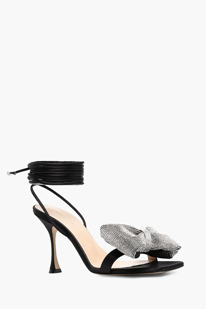 MACH & MACH Nicole Puffed Bow Ankle Tie Sandals 95mm in Black 1