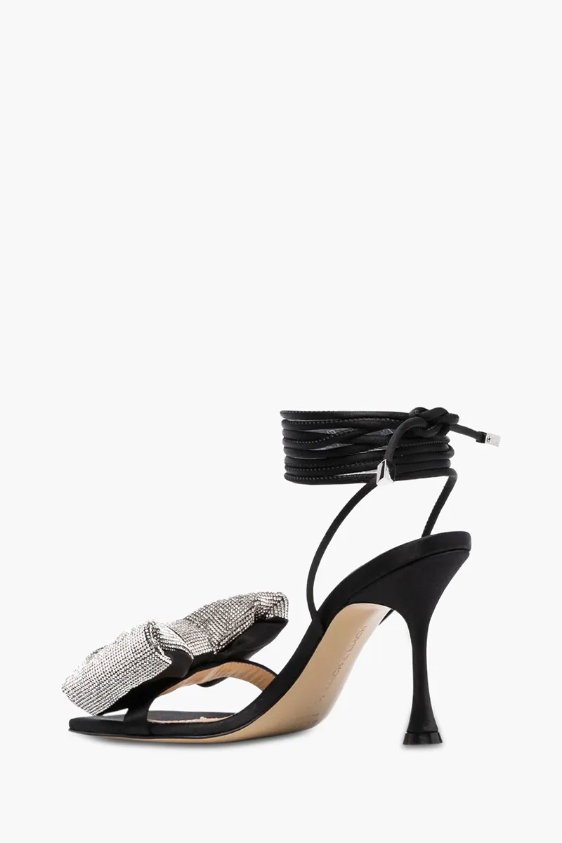 MACH & MACH Nicole Puffed Bow Ankle Tie Sandals 95mm in Black 2