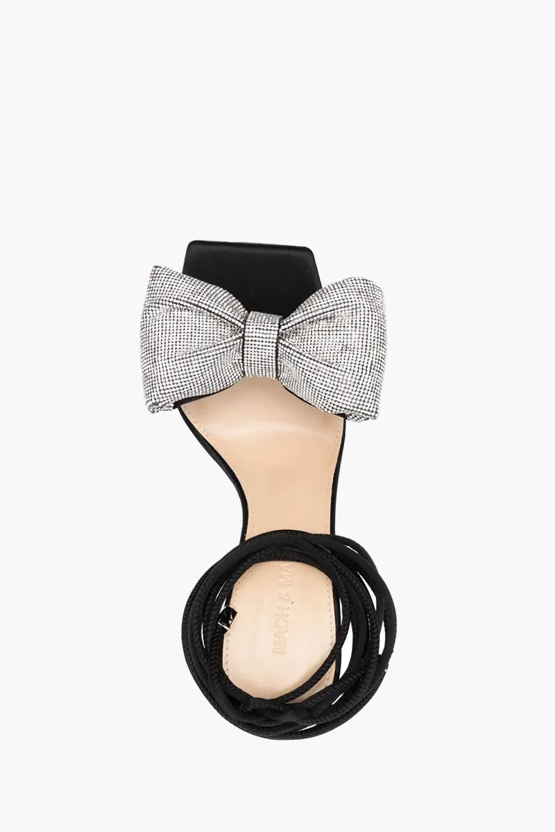 MACH & MACH Nicole Puffed Bow Ankle Tie Sandals 95mm in Black 3