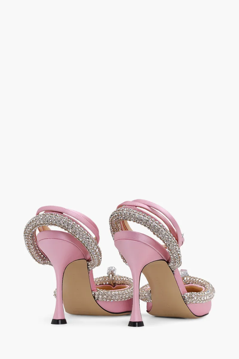 MACH & MACH Women Georgia Crystal Trimmed Ankle Strap Pumps 100mm in Pink Satin 2