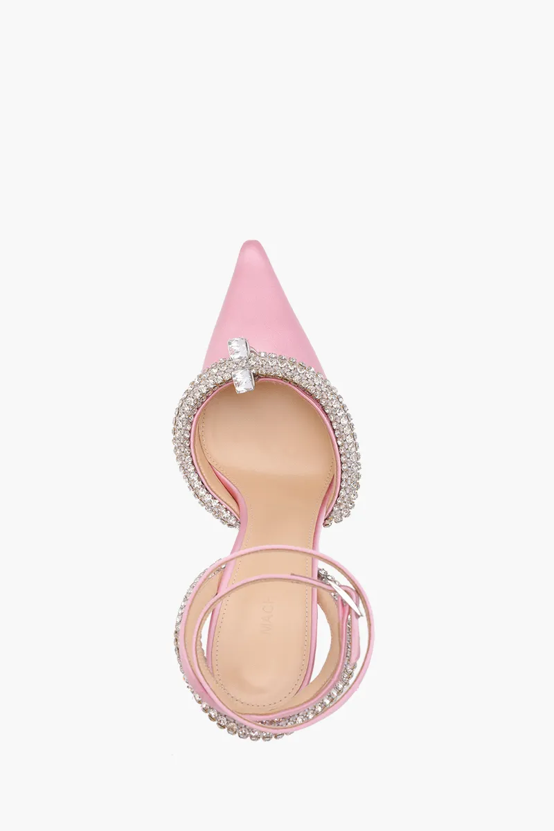 MACH & MACH Women Georgia Crystal Trimmed Ankle Strap Pumps 100mm in Pink Satin 3