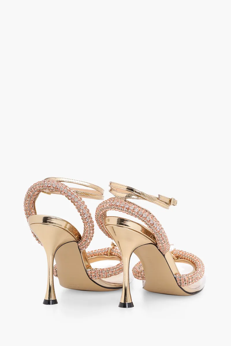 MACH & MACH Women Georgia Crystal Trimmed Ankle Strap PVC Pumps 100mm in Gold 2