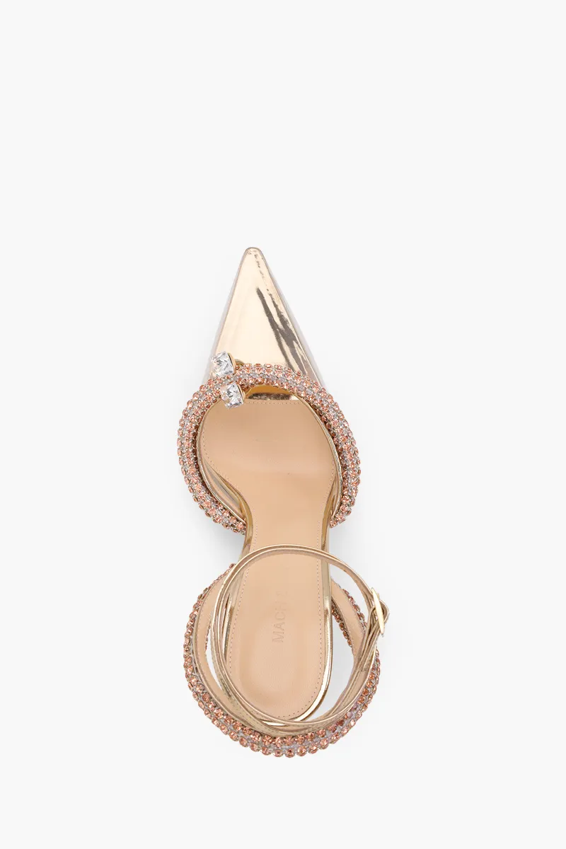 MACH & MACH Women Georgia Crystal Trimmed Ankle Strap PVC Pumps 100mm in Gold 3