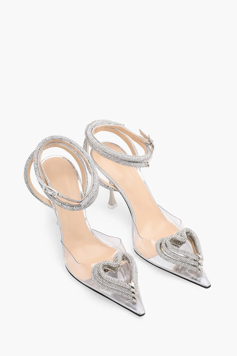 MACH & MACH Women Triple Heart Ankle Strap PVC Pumps 100mm in Clear 1