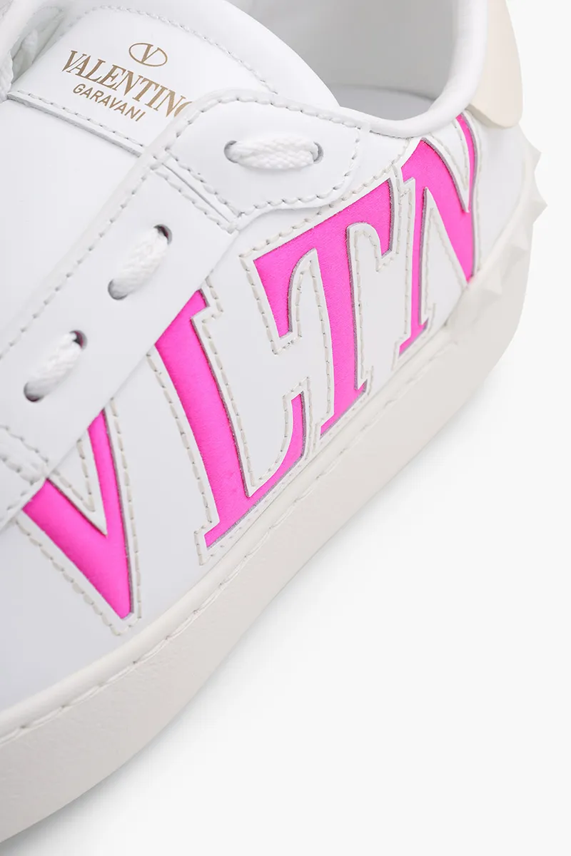 VALENTINO Women VLTN Open Sneakers in White/Neon Pink 4