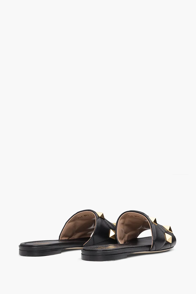 VALENTINO Women Roman Stud Slide Sandals in Black Quilted Leather 2