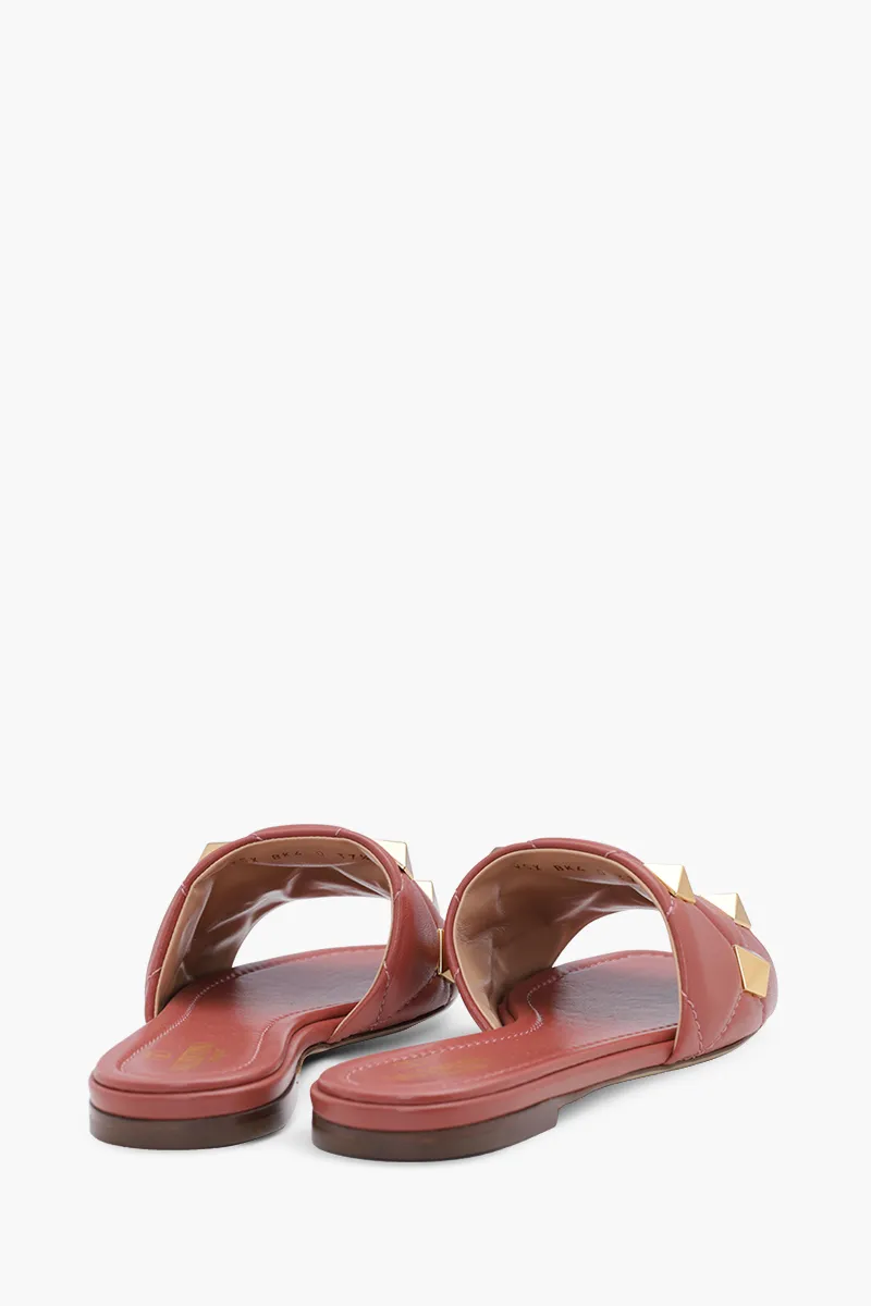 VALENTINO Women Roman Stud Slide Sandals in Ginger Quilted Leather 2