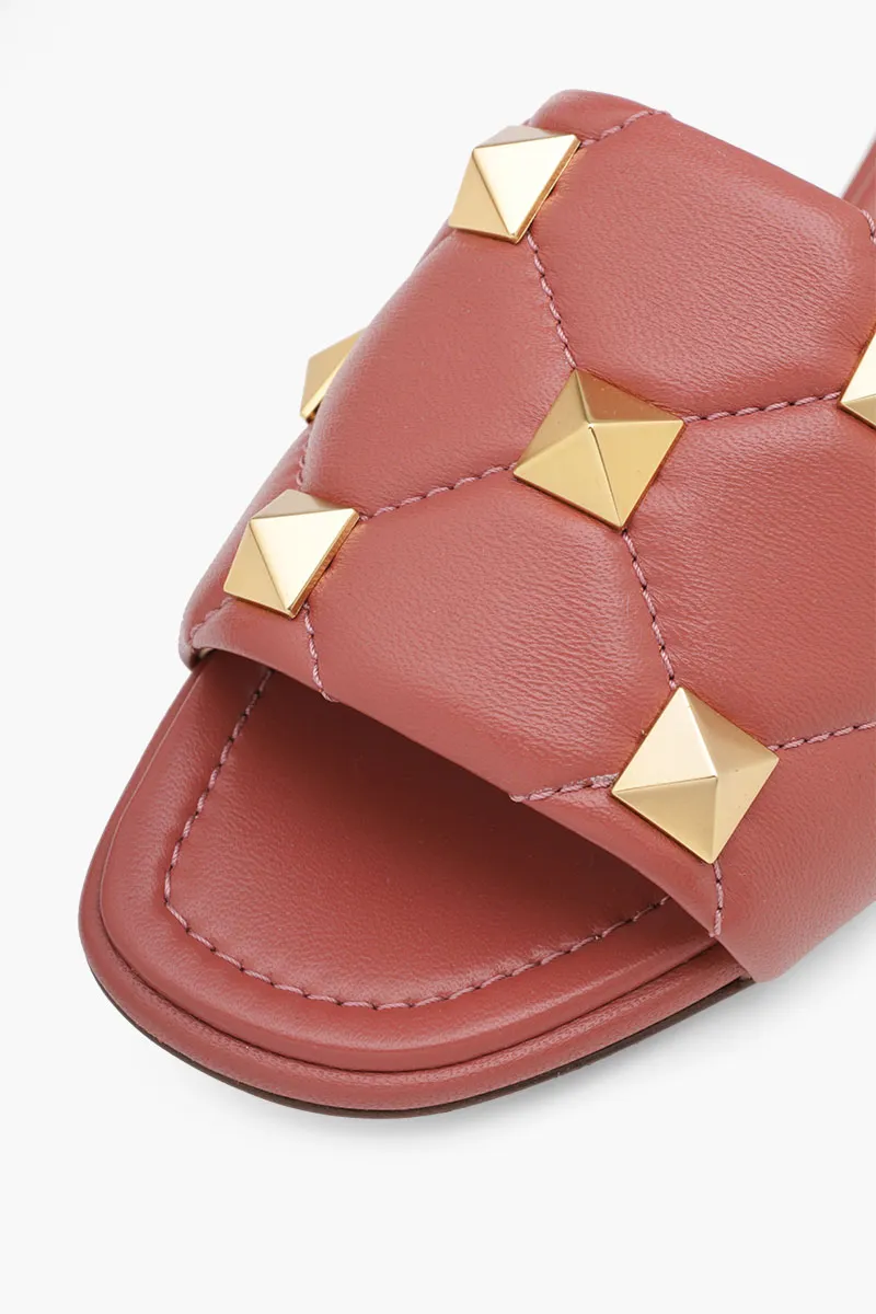 VALENTINO Women Roman Stud Slide Sandals in Ginger Quilted Leather 4