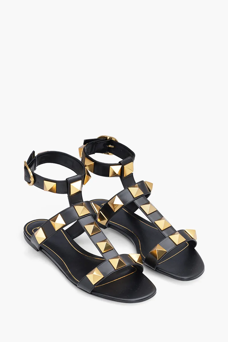 VALENTINO Roman Stud Ankle Strap Sandals in Black 1