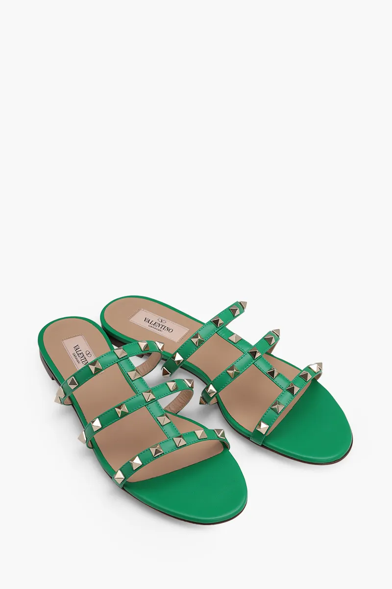 VALENTINO Rockstud Strappy Slides in Green 1