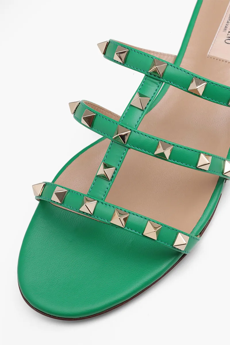 VALENTINO Rockstud Strappy Slides in Green 4