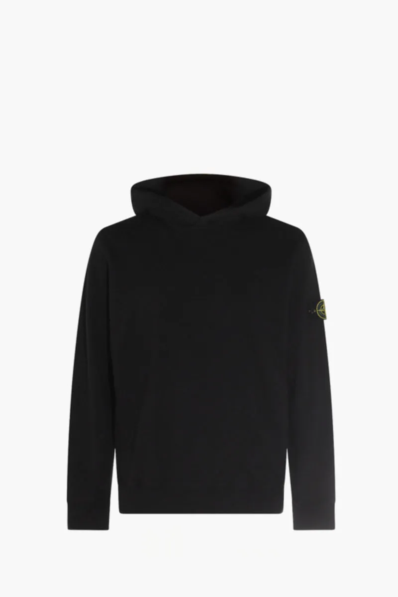 STONE ISLAND Men Malfie Fleece 'Old' Effect Sweatshirt in Black Cotton with Hoodie 0