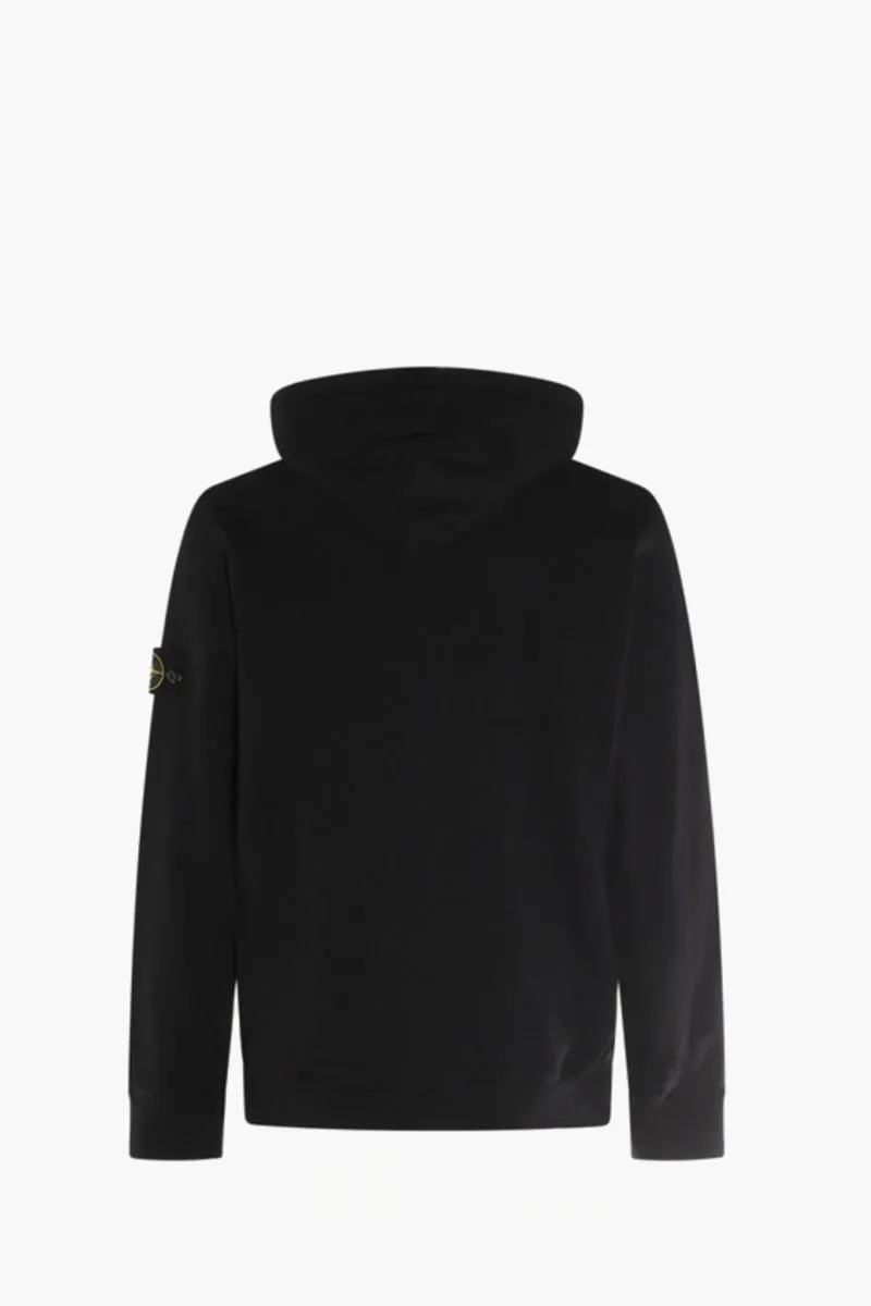 STONE ISLAND Men Malfie Fleece 'Old' Effect Sweatshirt in Black Cotton with Hoodie 1