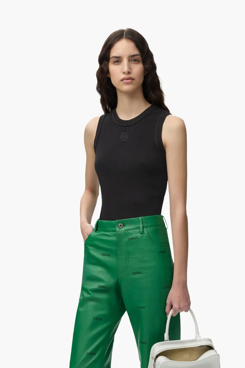 LOEWE Women Anagram Embroidered Slim Fit Tank Top in Black Stretch Viscose 1