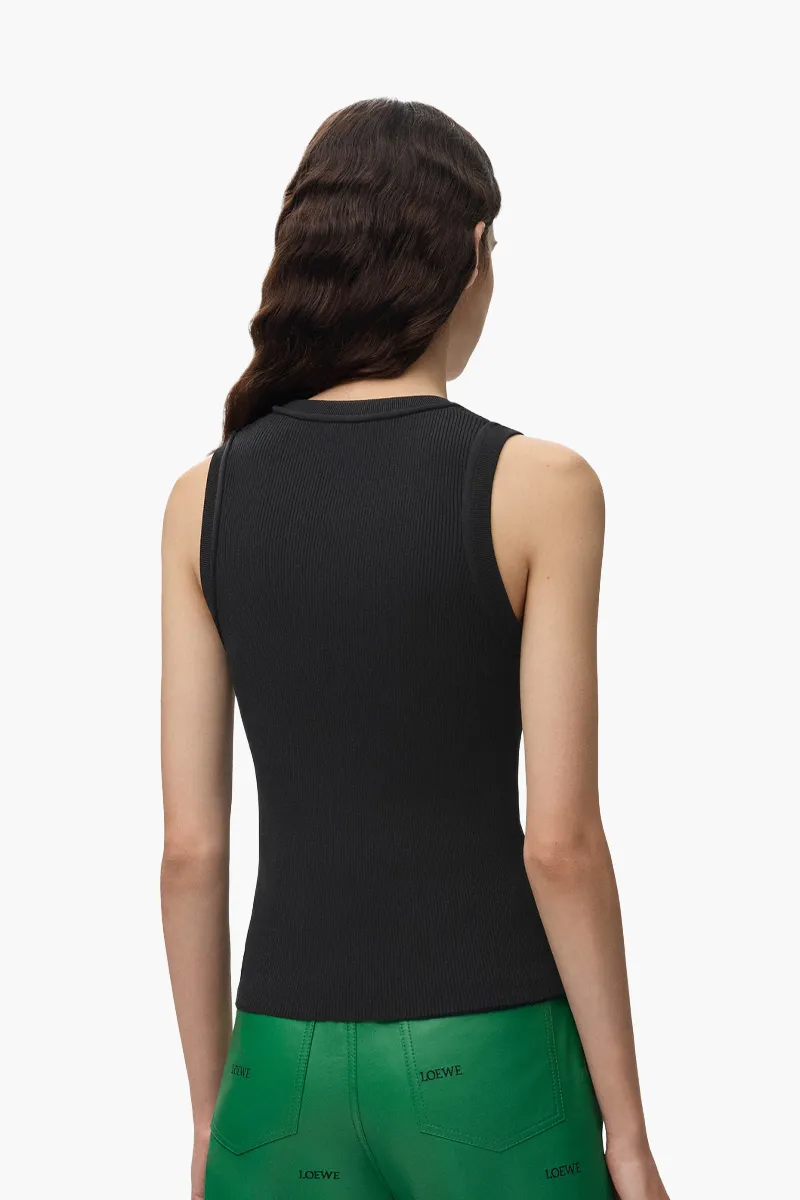 LOEWE Women Anagram Embroidered Slim Fit Tank Top in Black Stretch Viscose 2